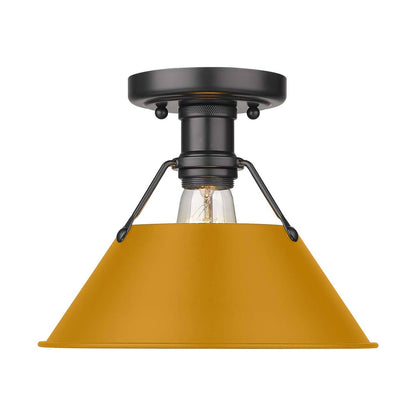 Golden Lighting Orwell 10in 1-Light Flush Mount | Industrial Matte Black and Auric Yellow Steel | Hallway & Laundry Room | Model 3306-FM BLK-AY