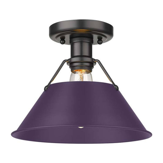 Golden Lighting Orwell 10in 1-Light Flush Mount | Industrial Matte Black and Exotic Purple Steel | Hallway & Laundry Room | Model 3306-FM BLK-EP