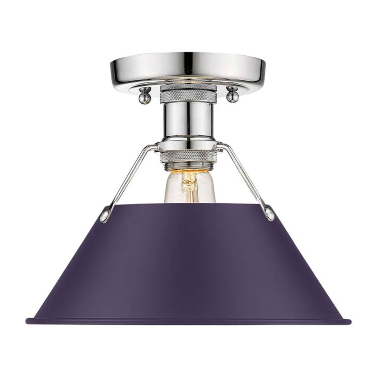 Golden Lighting Orwell 10in 1-Light Flush Mount | Industrial Chrome and Exotic Purple Steel | Hallway & Laundry Room | Model 3306-FM CH-EP