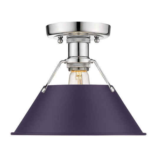Golden Lighting Orwell 10in 1-Light Flush Mount | Industrial Chrome and Exotic Purple Steel | Hallway & Laundry Room | Model 3306-FM CH-EP