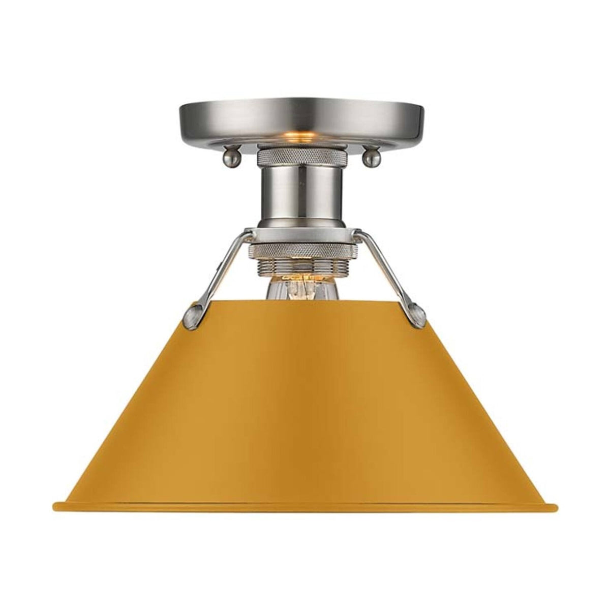Golden Lighting Orwell 1-Light Flush Mount | Industrial Pewter and Auric Yellow Steel | Hallway & Laundry Room | 10 x 10 x 8 in | Model 3306-FM PW-AY
