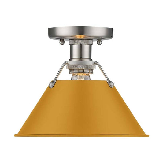 Golden Lighting Orwell 1-Light Flush Mount | Industrial Pewter and Auric Yellow Steel | Hallway & Laundry Room | 10 x 10 x 8 in | Model 3306-FM PW-AY