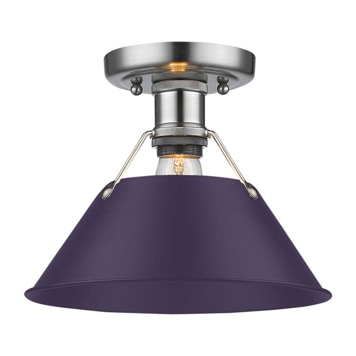 Golden Lighting Orwell 10in 1-Light Flush Mount | Industrial Pewter and Exotic Purple Steel | Hallway & Laundry | 10 x 10 x 8 in | Model 3306-FM PW-EP