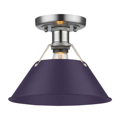 Golden Lighting Orwell 10in 1-Light Flush Mount | Industrial Pewter and Exotic Purple Steel | Hallway & Laundry | 10 x 10 x 8 in | Model 3306-FM PW-EP
