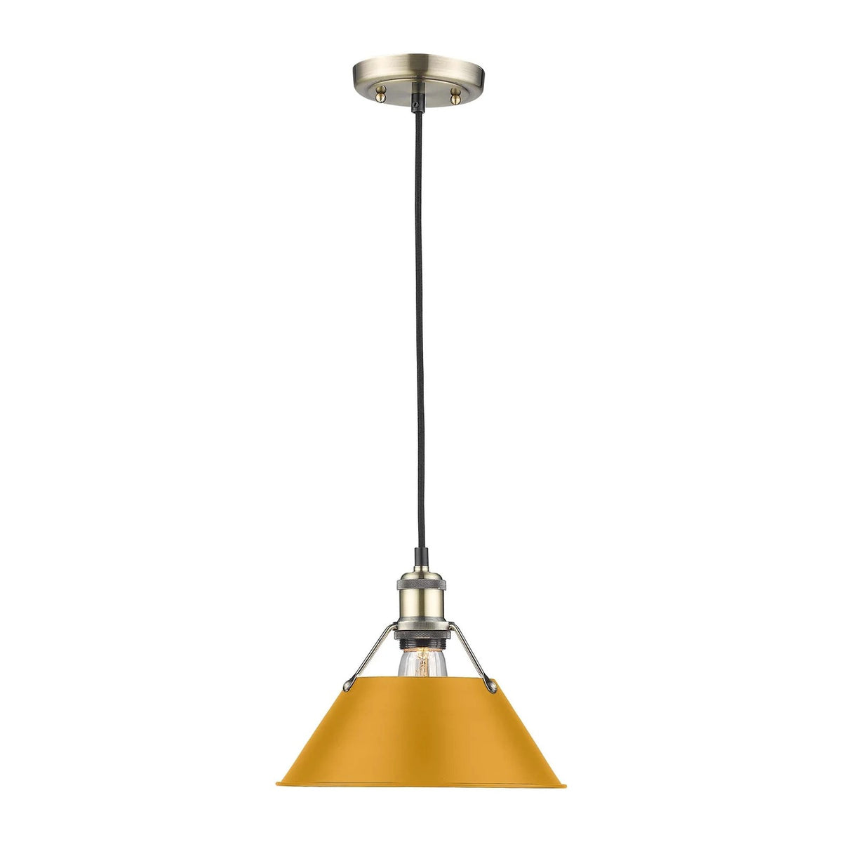 Golden Lighting Orwell 14in 1-Light Pendant | Industrial Aged Brass and Auric Yellow Steel | Kitchen Island & Dining Room | Model 3306-L AB-AY