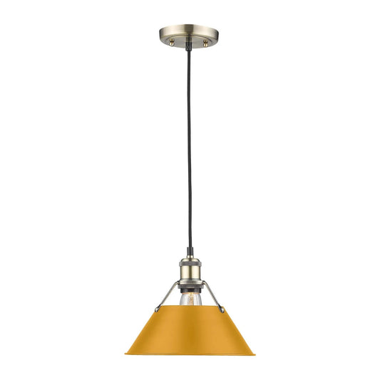 Golden Lighting Orwell 14in 1-Light Pendant | Industrial Aged Brass and Auric Yellow Steel | Kitchen Island & Dining Room | Model 3306-L AB-AY
