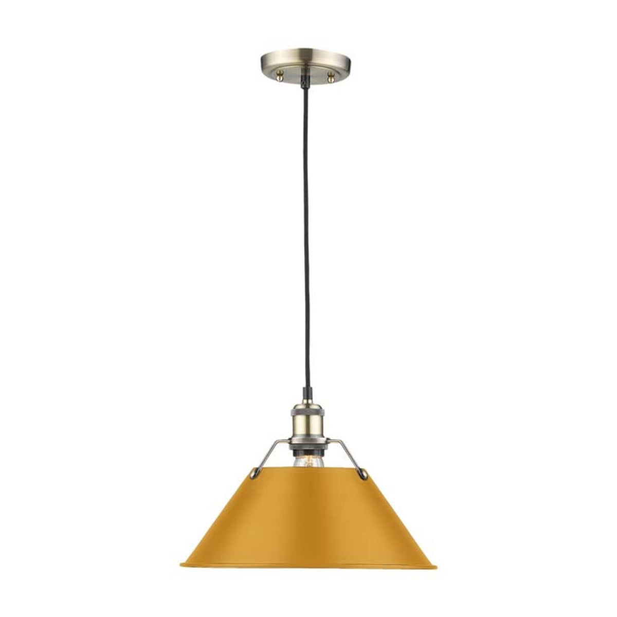 Golden Lighting Orwell 14in 1-Light Pendant | Industrial Aged Brass and Auric Yellow Steel | Kitchen Island & Dining Room | Model 3306-L AB-AY