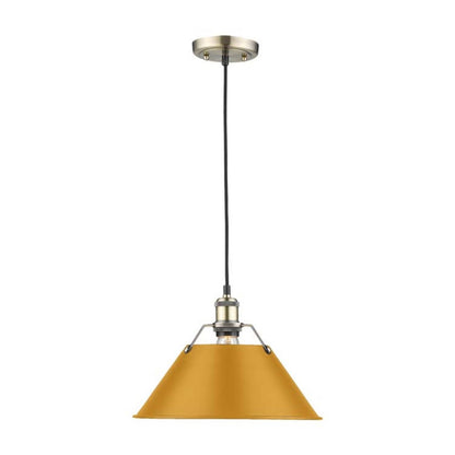 Golden Lighting Orwell 14in 1-Light Pendant | Industrial Aged Brass and Auric Yellow Steel | Kitchen Island & Dining Room | Model 3306-L AB-AY
