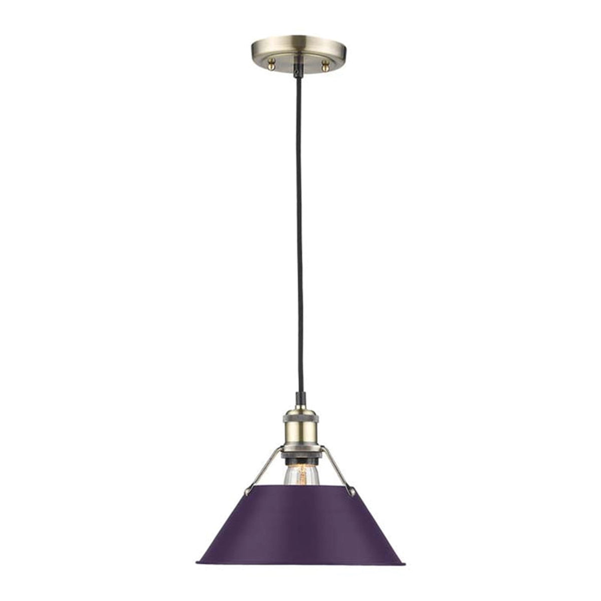 Golden Lighting Orwell 14in 1-Light Pendant | Industrial Aged Brass and Exotic Purple Steel | Kitchen Island & Dining Room | Model 3306-L AB-EP