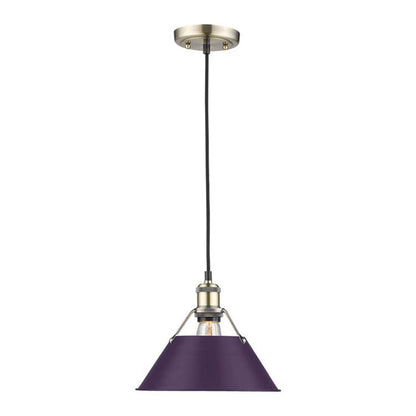 Golden Lighting Orwell 14in 1-Light Pendant | Industrial Aged Brass and Exotic Purple Steel | Kitchen Island & Dining Room | Model 3306-L AB-EP
