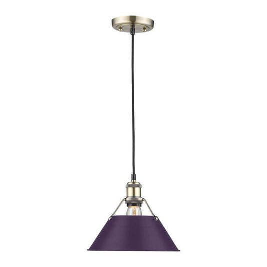 Golden Lighting Orwell 14in 1-Light Pendant | Industrial Aged Brass and Exotic Purple Steel | Kitchen Island & Dining Room | Model 3306-L AB-EP