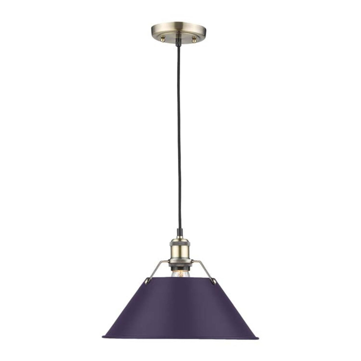 Golden Lighting Orwell 14in 1-Light Pendant | Industrial Aged Brass and Exotic Purple Steel | Kitchen Island & Dining Room | Model 3306-L AB-EP