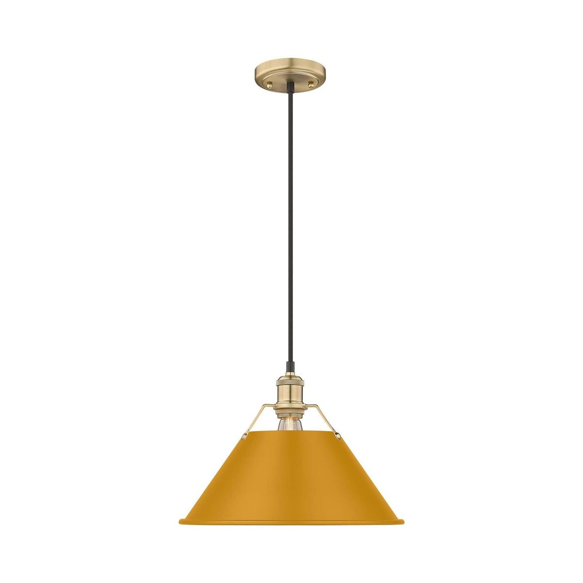 Golden Lighting Orwell 14in 1-Light Pendant | Industrial Brushed Champagne Brass and Auric Yellow Steel | Kitchen Island | Model 3306-L BCB-AY