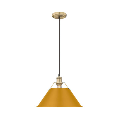 Golden Lighting Orwell 14in 1-Light Pendant | Industrial Brushed Champagne Brass and Auric Yellow Steel | Kitchen Island | Model 3306-L BCB-AY