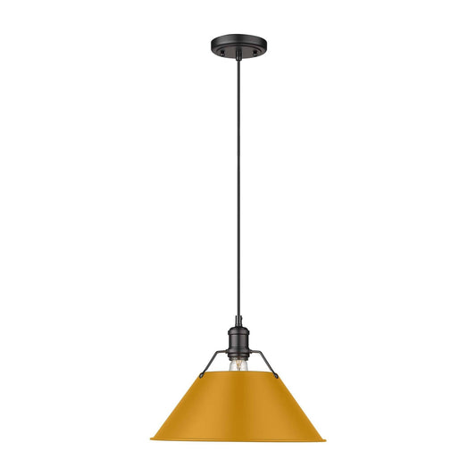 Golden Lighting Orwell 14in 1-Light Pendant | Industrial Matte Black and Auric Yellow Steel | Kitchen Island & Dining Room | Model 3306-L BLK-AY