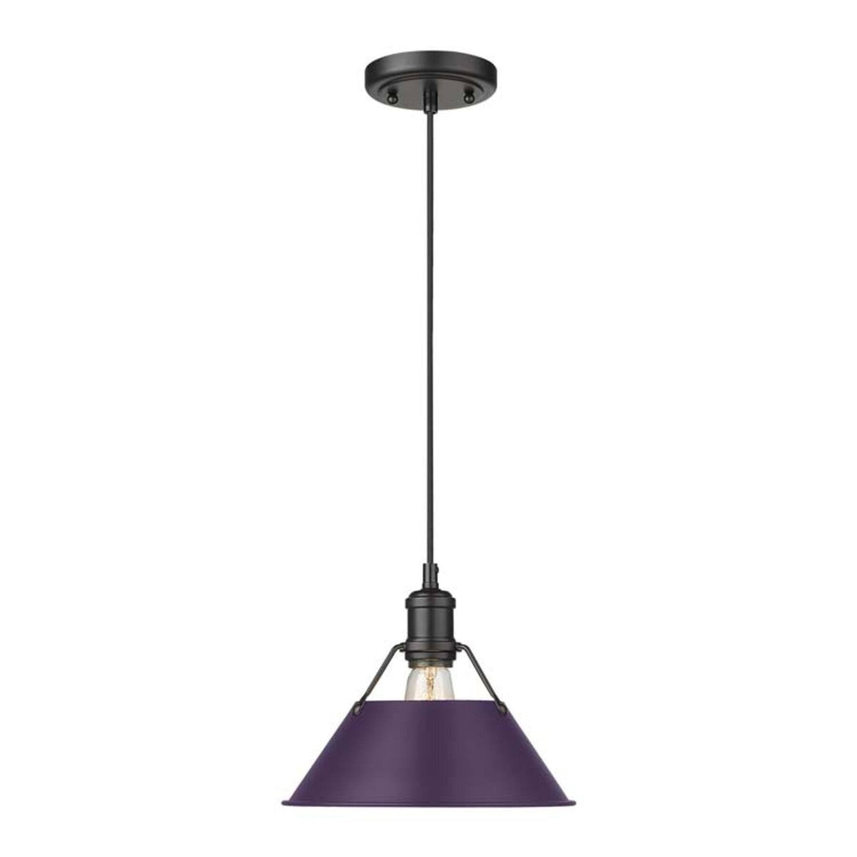 Golden Lighting Orwell 14in 1-Light Pendant | Industrial Matte Black and Exotic Purple Steel | Kitchen & Dining Room | Model 3306-L BLK-EP