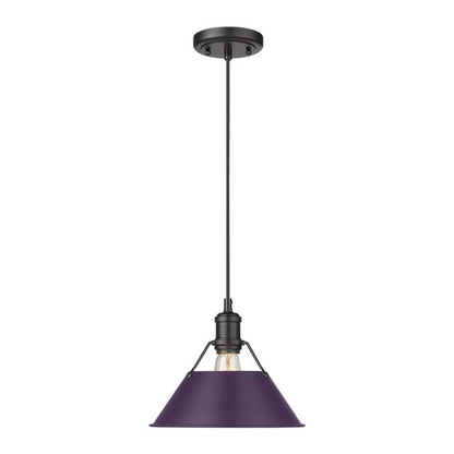 Golden Lighting Orwell 14in 1-Light Pendant | Industrial Matte Black and Exotic Purple Steel | Kitchen & Dining Room | Model 3306-L BLK-EP