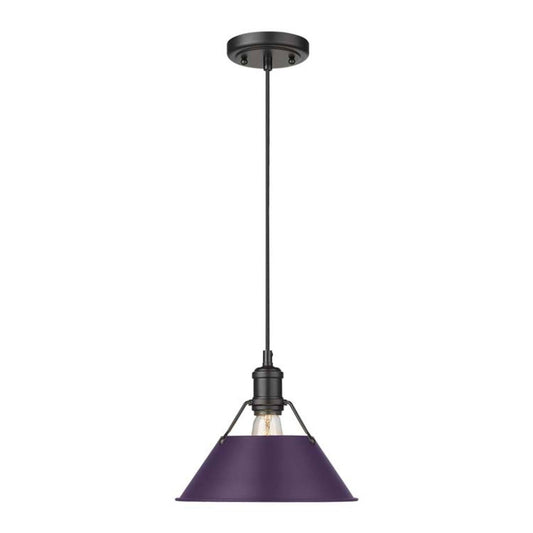Golden Lighting Orwell 14in 1-Light Pendant | Industrial Matte Black and Exotic Purple Steel | Kitchen & Dining Room | Model 3306-L BLK-EP