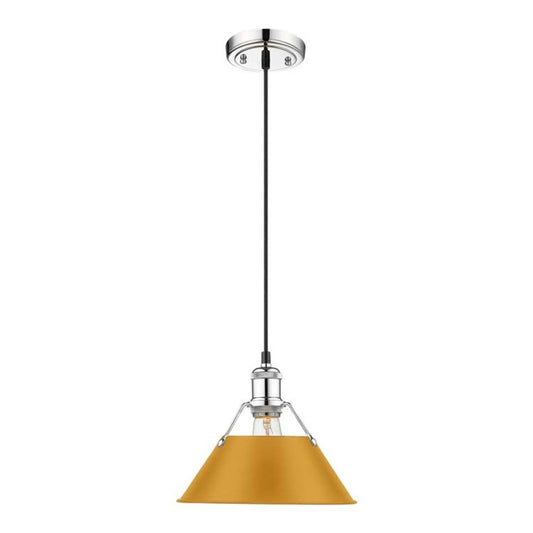 Golden Lighting Orwell 14in 1-Light Pendant | Industrial Chrome and Auric Yellow Steel | Kitchen Island & Dining Room | Model 3306-L CH-AY