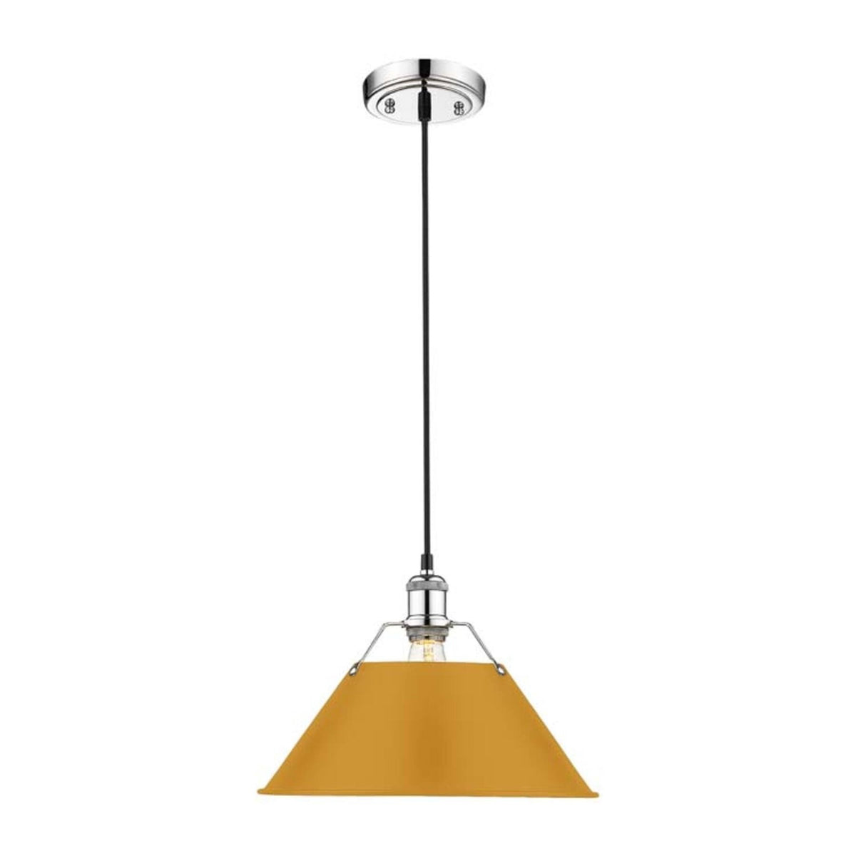 Golden Lighting Orwell 14in 1-Light Pendant | Industrial Chrome and Auric Yellow Steel | Kitchen Island & Dining Room | Model 3306-L CH-AY