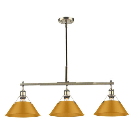 Golden Lighting Orwell 36in 3-Light Island Light | Industrial Aged Brass and Auric Yellow Steel | Kitchen Island & Dining Room | Model 3306-LP AB-AY