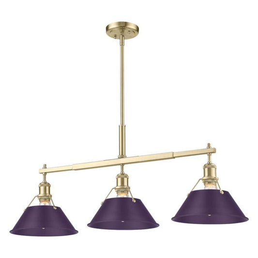 Golden Lighting Orwell 36in 3-Light Island Light | Industrial Brushed Champagne Brass and Exotic Purple Steel | Kitchen Island | Model 3306-LP BCB-EP
