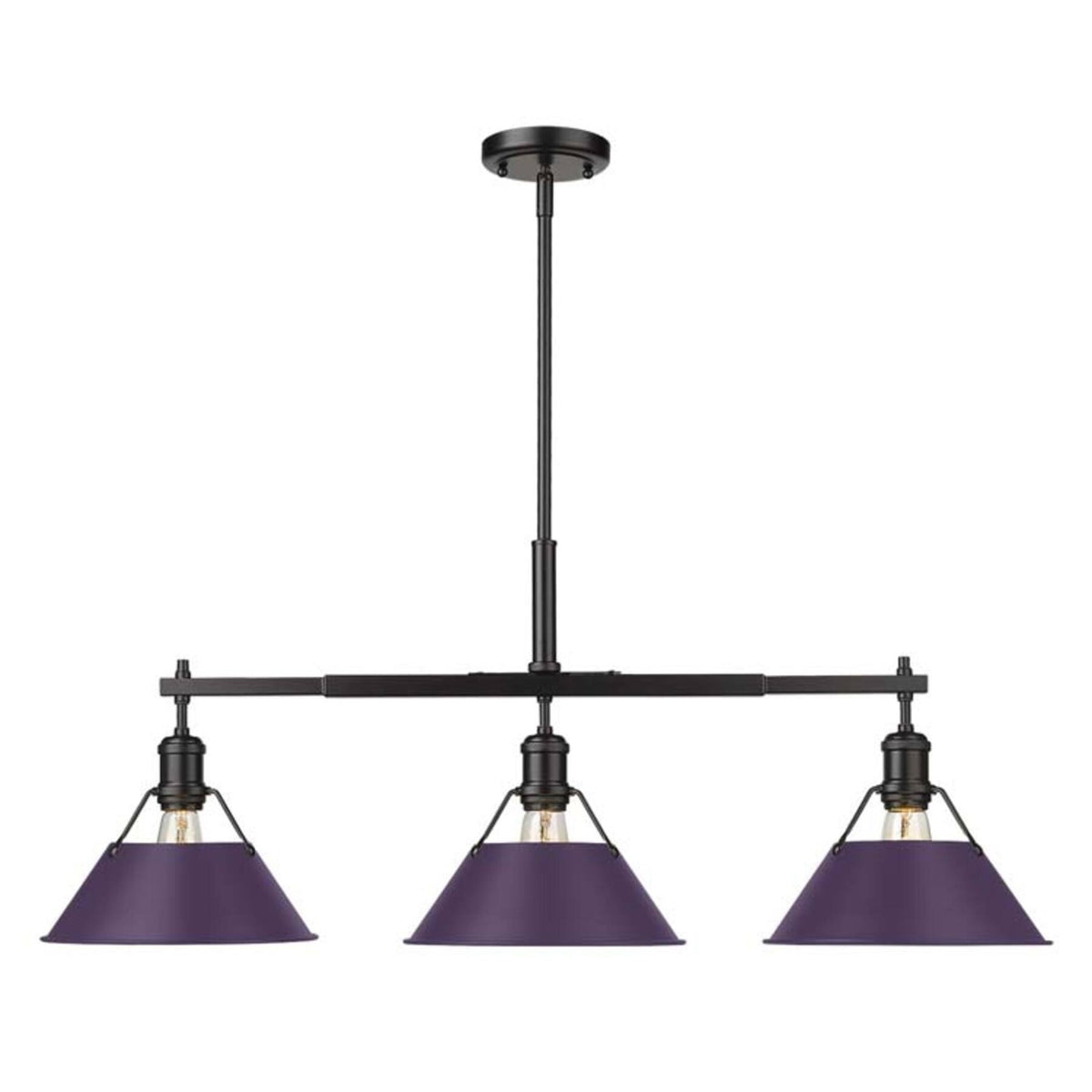 Golden Lighting Orwell 36in 3-Light Island Light | Industrial Matte Black and Exotic Purple Steel | Kitchen Island & Dining | Model 3306-LP BLK-EP