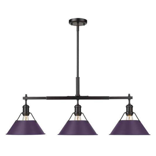 Golden Lighting Orwell 36in 3-Light Island Light | Industrial Matte Black and Exotic Purple Steel | Kitchen Island & Dining | Model 3306-LP BLK-EP