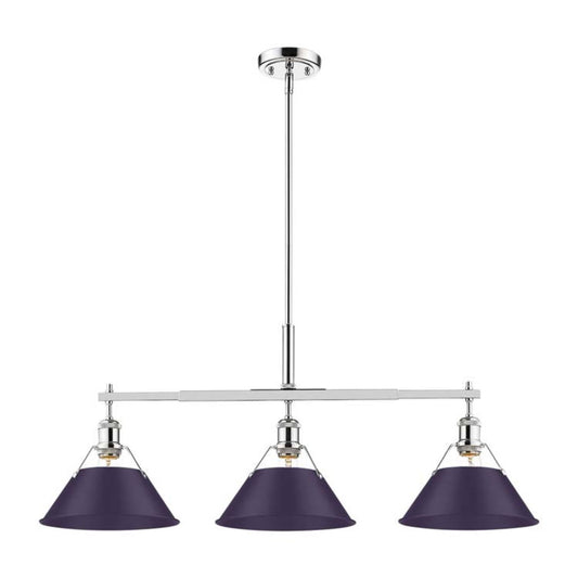 Golden Lighting Orwell 36in 3-Light Island Light | Industrial Chrome and Exotic Purple Steel | Kitchen Island & Dining Room | Model 3306-LP CH-EP