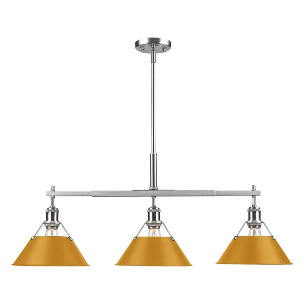 Golden Lighting Orwell 35.75in 3-Light Island Light | Industrial Pewter and Auric Yellow Steel | Kitchen Island & Dining Room | Model 3306-LP PW-AY