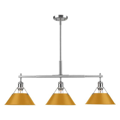 Golden Lighting Orwell 35.75in 3-Light Island Light | Industrial Pewter and Auric Yellow Steel | Kitchen Island & Dining Room | Model 3306-LP PW-AY