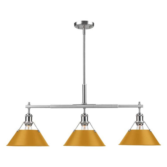 Golden Lighting Orwell 35.75in 3-Light Island Light | Industrial Pewter and Auric Yellow Steel | Kitchen Island & Dining Room | Model 3306-LP PW-AY