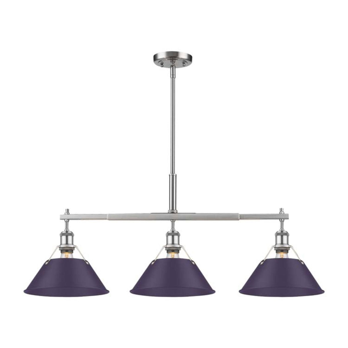 Golden Lighting Orwell 36in 3-Light Island Light | Industrial Pewter and Exotic Purple Steel | Kitchen Island & Dining Room | Model 3306-LP PW-EP