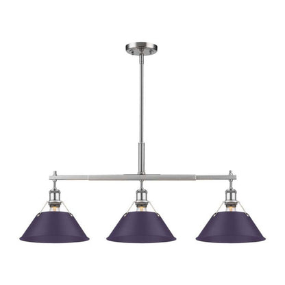 Golden Lighting Orwell 36in 3-Light Island Light | Industrial Pewter and Exotic Purple Steel | Kitchen Island & Dining Room | Model 3306-LP PW-EP