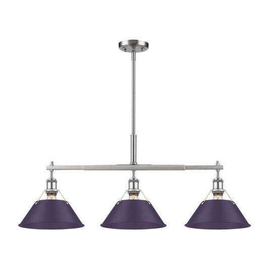 Golden Lighting Orwell 36in 3-Light Island Light | Industrial Pewter and Exotic Purple Steel | Kitchen Island & Dining Room | Model 3306-LP PW-EP
