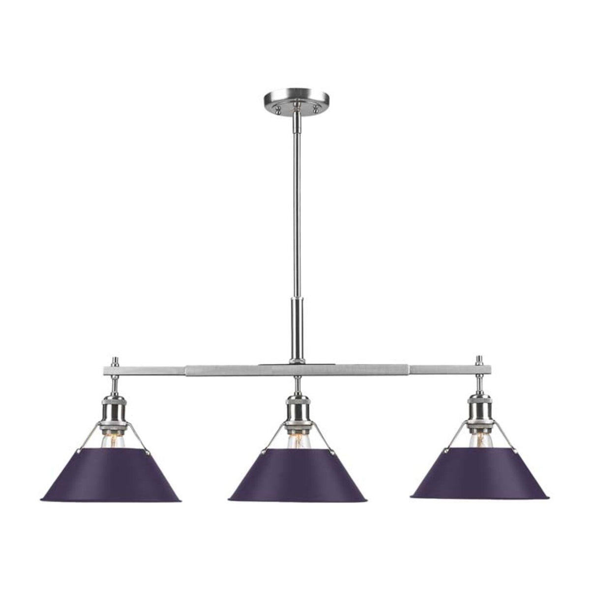 Golden Lighting Orwell 36in 3-Light Island Light | Industrial Pewter and Exotic Purple Steel | Kitchen Island & Dining Room | Model 3306-LP PW-EP