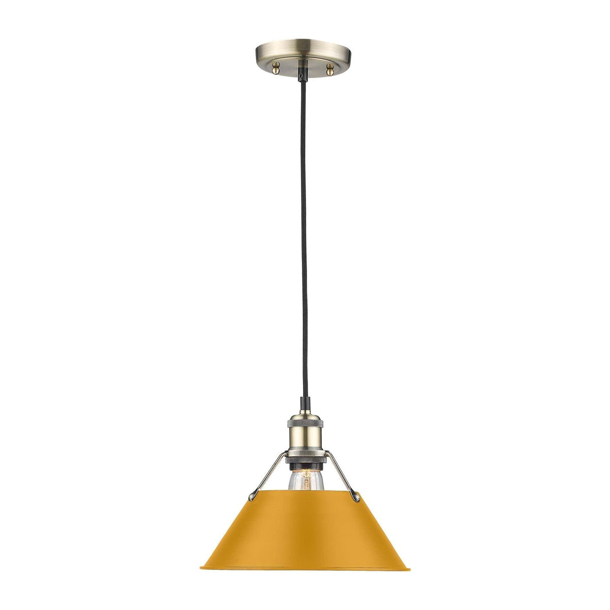 Golden Lighting Orwell 10in 1-Light Pendant | Industrial Aged Brass and Auric Yellow Steel | Kitchen & Dining Room | Model 3306-M AB-AY