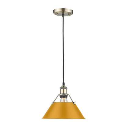 Golden Lighting Orwell 10in 1-Light Pendant | Industrial Aged Brass and Auric Yellow Steel | Kitchen & Dining Room | Model 3306-M AB-AY