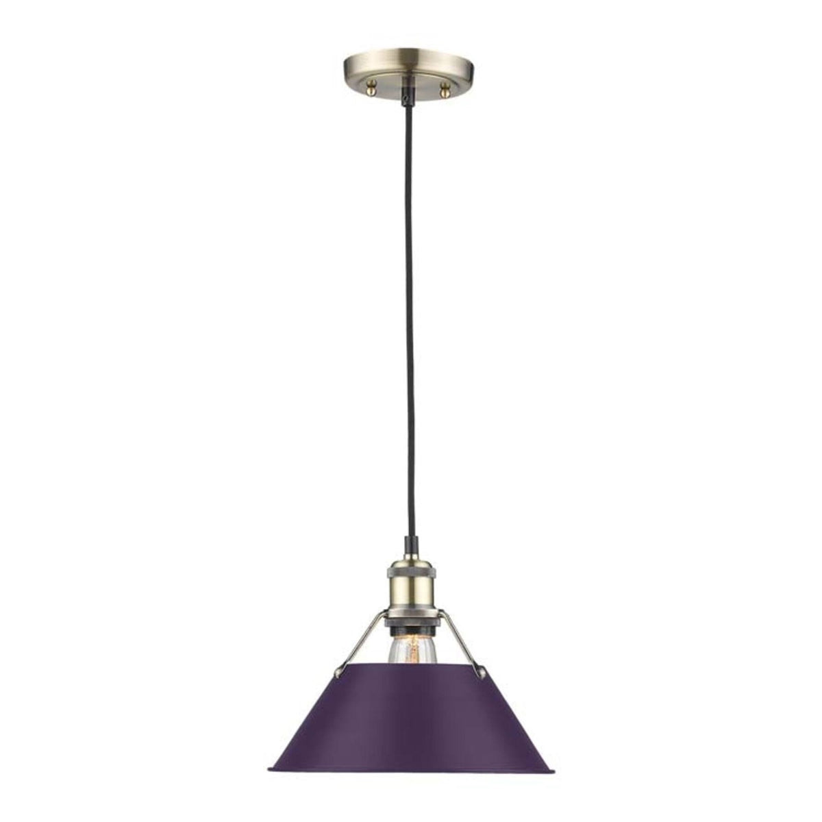 Golden Lighting Orwell 10in 1-Light Pendant | Industrial Aged Brass and Exotic Purple Steel | Kitchen Island & Dining Room | Model 3306-M AB-EP