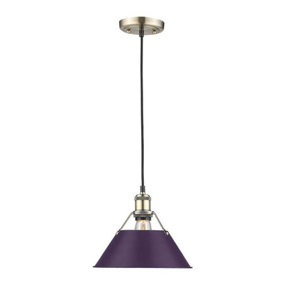 Golden Lighting Orwell 10in 1-Light Pendant | Industrial Aged Brass and Exotic Purple Steel | Kitchen Island & Dining Room | Model 3306-M AB-EP