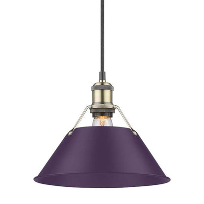 Golden Lighting Orwell 10in 1-Light Pendant | Industrial Aged Brass and Exotic Purple Steel | Kitchen Island & Dining Room | Model 3306-M AB-EP