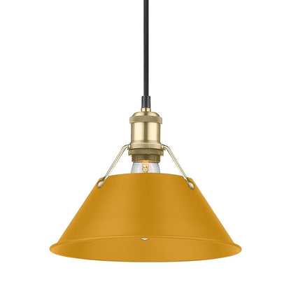 Golden Lighting Orwell 10in 1-Light Pendant | Industrial Brushed Champagne Brass and Auric Yellow Steel | Kitchen & Dining Room | Model 3306-M BCB-AY