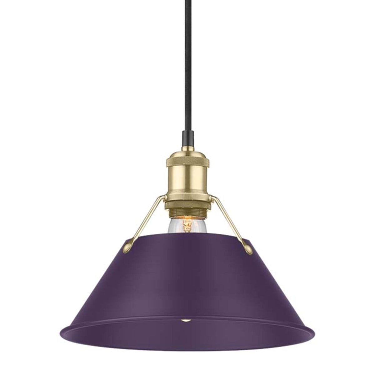 Golden Lighting Orwell 10in 1-Light Pendant | Industrial Brushed Champagne Brass and Exotic Purple Steel | Kitchen Island | Model 3306-M BCB-EP