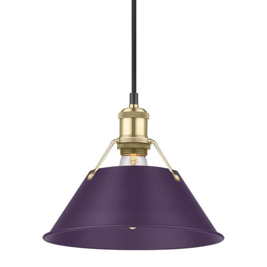 Golden Lighting Orwell 10in 1-Light Pendant | Industrial Brushed Champagne Brass and Exotic Purple Steel | Kitchen Island | Model 3306-M BCB-EP
