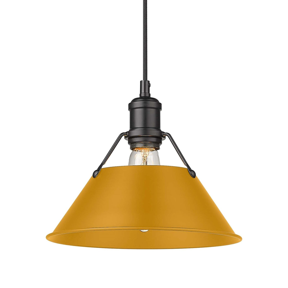 Golden Lighting Orwell 10in 1-Light Pendant | Industrial Matte Black and Auric Yellow Steel | Kitchen Island & Dining Room | Model 3306-M BLK-AY