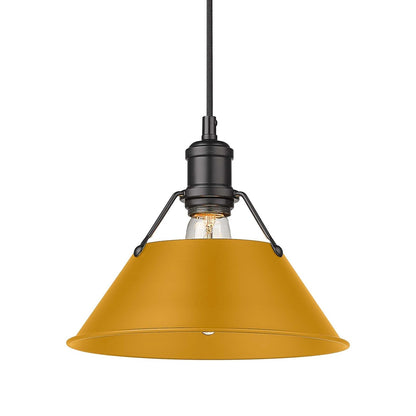 Golden Lighting Orwell 10in 1-Light Pendant | Industrial Matte Black and Auric Yellow Steel | Kitchen Island & Dining Room | Model 3306-M BLK-AY