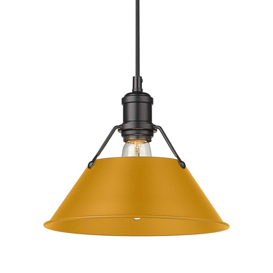 Golden Lighting Orwell 10in 1-Light Pendant | Industrial Matte Black and Auric Yellow Steel | Kitchen Island & Dining Room | Model 3306-M BLK-AY
