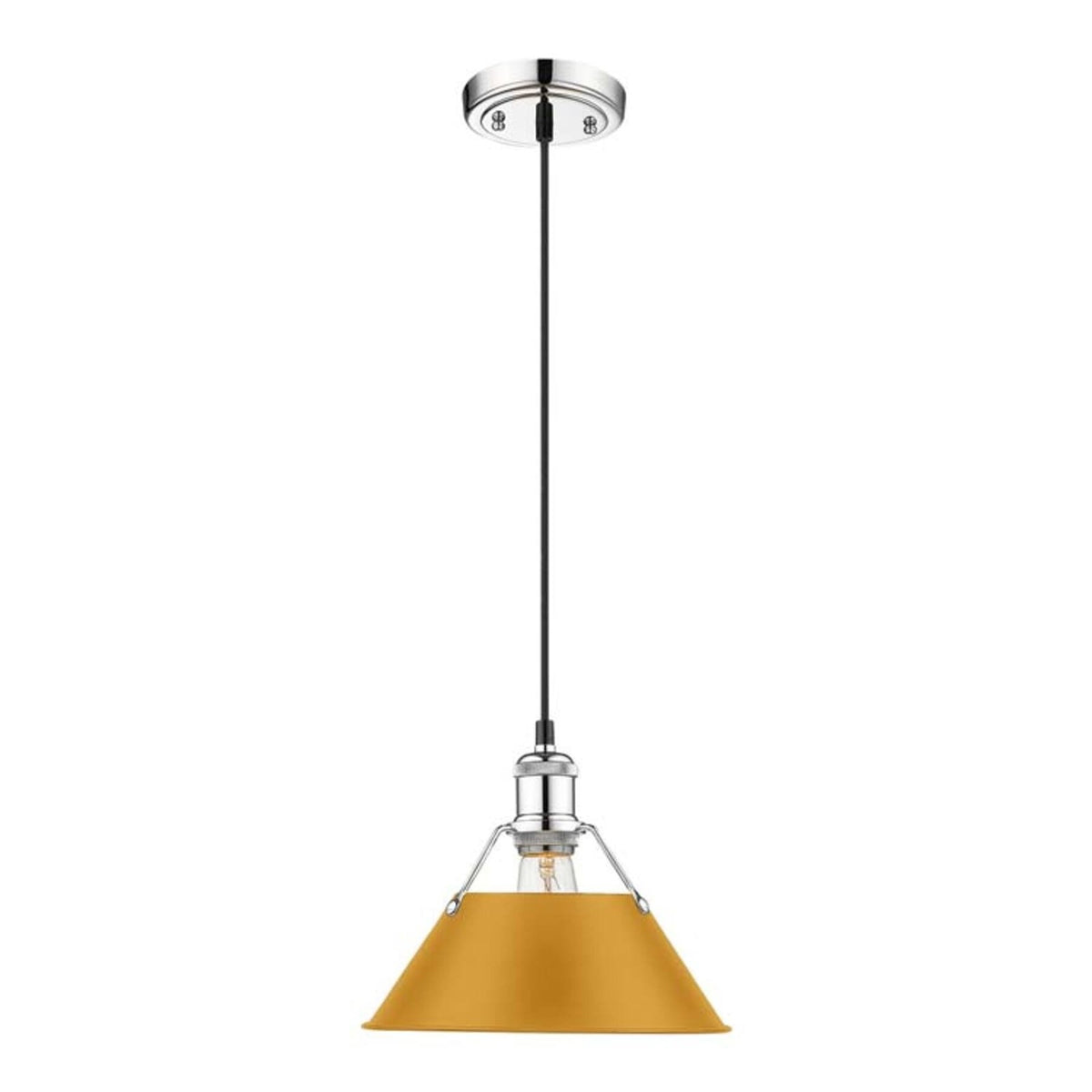 Golden Lighting Orwell 10in 1-Light Pendant | Industrial Chrome and Auric Yellow Steel | Kitchen Island & Dining Room | Model 3306-M CH-AY
