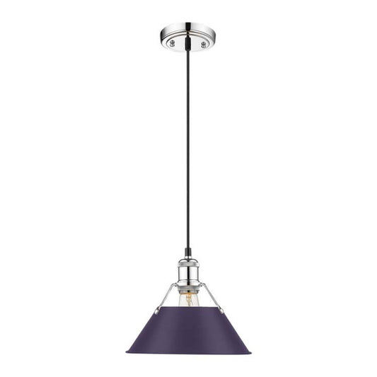Golden Lighting Orwell 10in 1-Light Pendant | Industrial Chrome and Exotic Purple Steel | Kitchen Island & Dining Room | Model 3306-M CH-EP