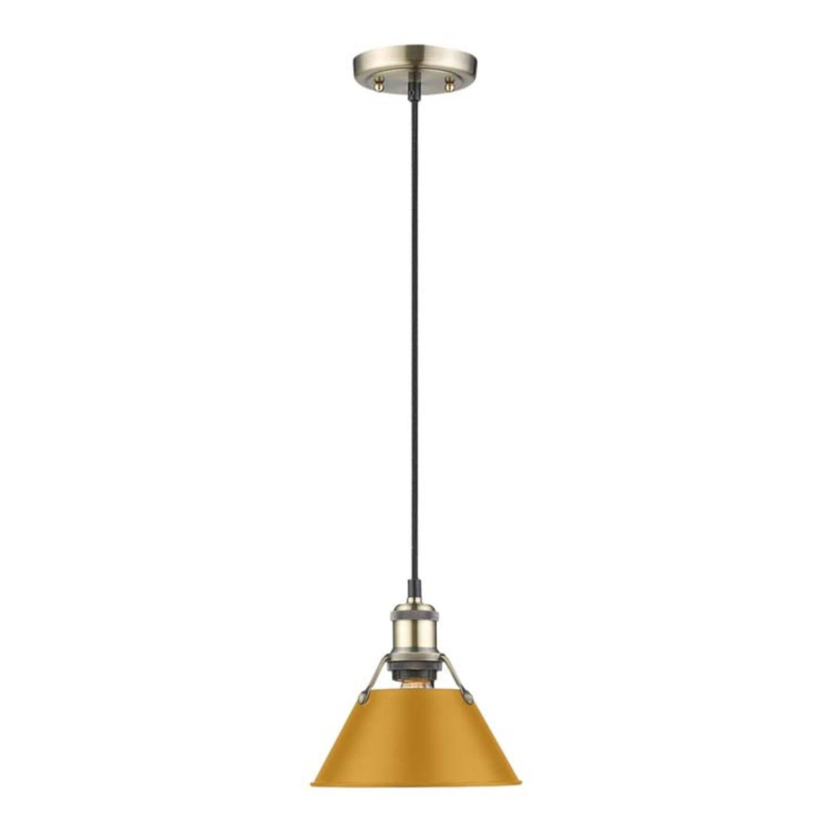 Golden Lighting Orwell 8in 1-Light Pendant | Industrial Aged Brass and Auric Yellow Steel | Kitchen Island & Dining Room | Model 3306-S AB-AY